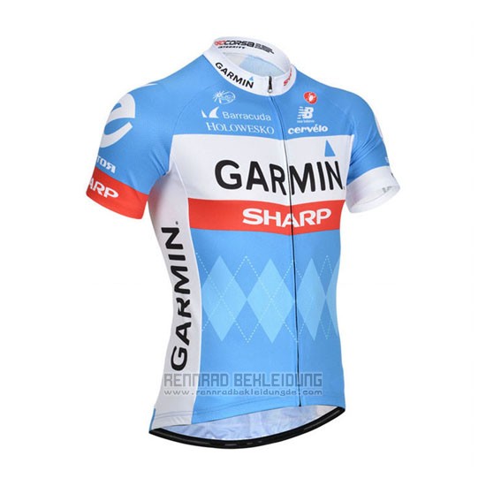 2014 Fahrradbekleidung Garmin Sharp Hellblau und Wei Trikot Kurzarm und Tragerhose